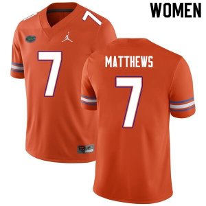 Women's Florida Gators #7 Luke Matthews NCAA Nike Orange Authentic Stitched College Football Jersey XOF8562ZR